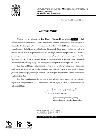 Zaświadczenie 01 · 2022/2023